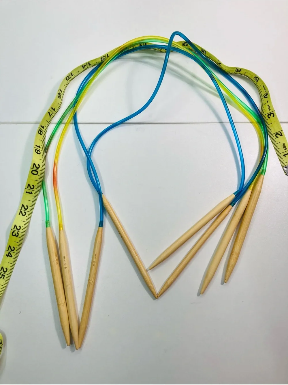 NEW 4 Circular Knitting Needles Multicolor Cables Wood Tips 7.0 8.0 9.0 10.0